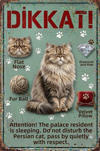 Iron Paws - Pisica iraniana (Sarayli) - Semn de avertizare - Placă decorativă...