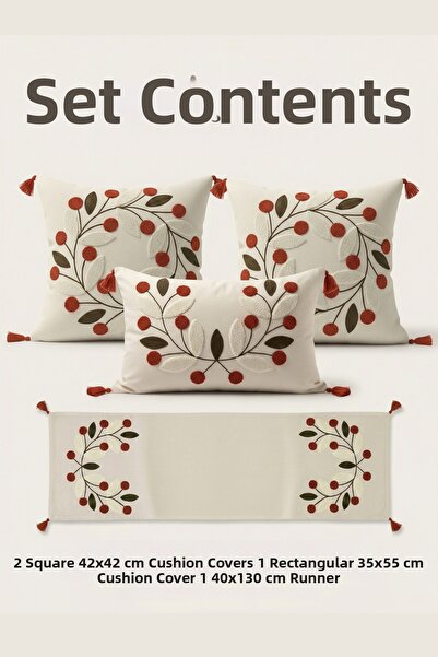 Destiva Home Σετ διακοσμητικών ράνερ με κεντητό σχέδιο μαργαρίτας, 2 τετράγων...