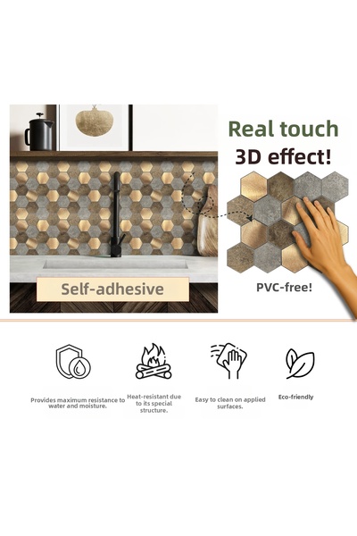 Stickez Tiles 3D Self-Adhesive Metal Composite Wall Tile 29.2 cm X 25.4 cm (2 Pieces - 0.148 m²)