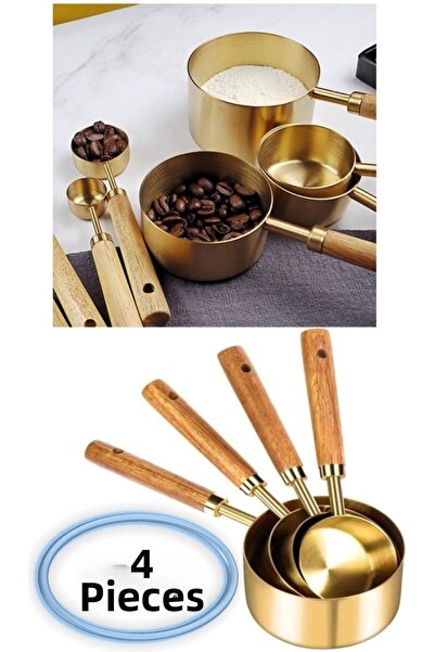 TARIK HOME Stainless Steel 4-Piece Measuring Cup Set with Wooden Handles – Lu...
