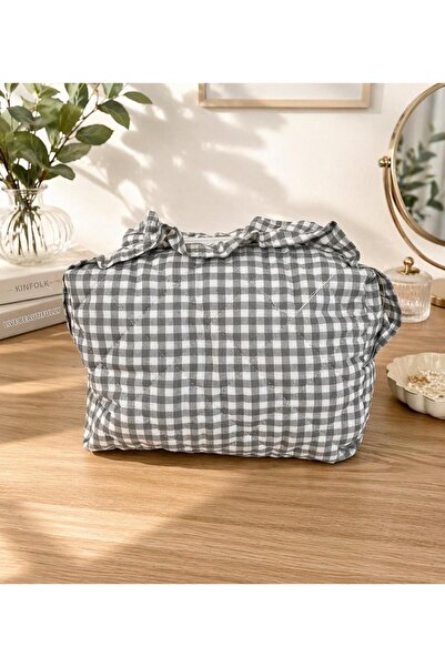 4nio Fluffy Plaid Makeup / Multi-Purpose Bag
