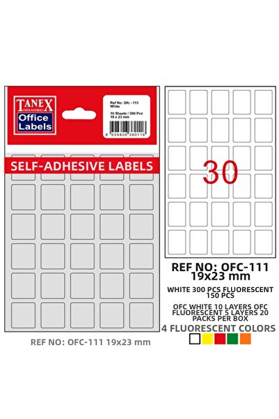 Tanex ملصق مكتبي مع كيس 19×23 ملم أبيض OFC-111 (عبوة من 10 قطع)