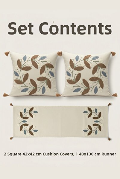 Destiva Home Σετ με κεντητό σχέδιο μαργαρίτας, 2 τετράγωνα μαξιλάρια, 1 ράνερ...