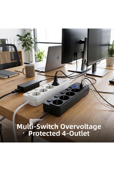 Inca Ipw-48Sy3 4 Port 2Xusb+ 2Xtype-C Surge Protected Independent Led Button Socket 3m - Black