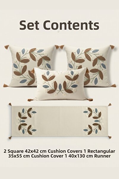 Destiva Home Σετ διακοσμητικών ράνερ με κεντητό σχέδιο μαργαρίτας, 2 τετράγων...