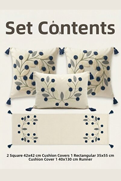 Destiva Home Σετ διακοσμητικών ράνερ με κεντητό σχέδιο μαργαρίτας, 2 τετράγων...