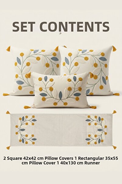 Destiva Home Σετ διακοσμητικών ράνερ με κεντητό σχέδιο μαργαρίτας, 2 τετράγων...