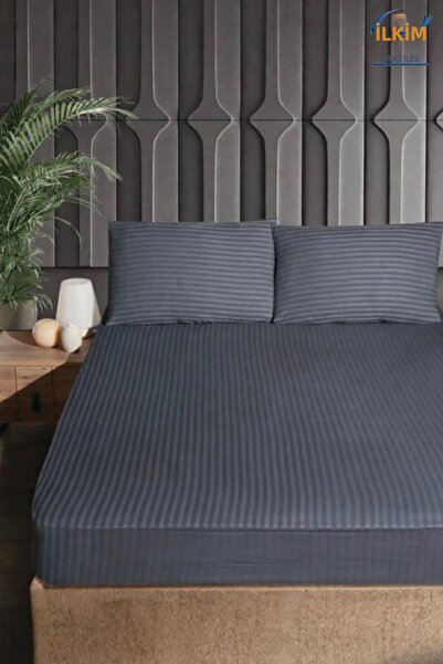 cs ilkim Σετ σατέν ελαστικού σεντονιού από βαμβάκι με ρίγες + 2 μαξιλαροθήκες...