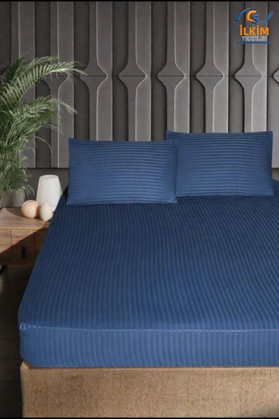 cs ilkim Σετ σατέν ελαστικού σεντονιού από βαμβάκι με ρίγες + 2 μαξιλαροθήκες...