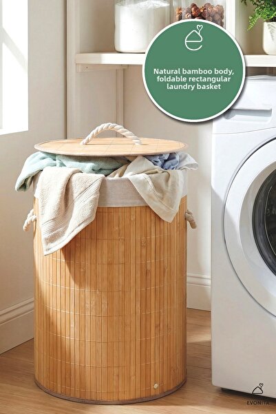 EVONİTA Καλάθι ρούχων με καπάκι από μπαμπού 40x50 εκ. |   Καλάθι για βρώμικα ...
