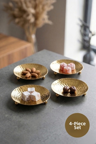 Vienev Set of 4 Gold Color Metal Mini Turkish Delight Bowls - Forged Patterne...