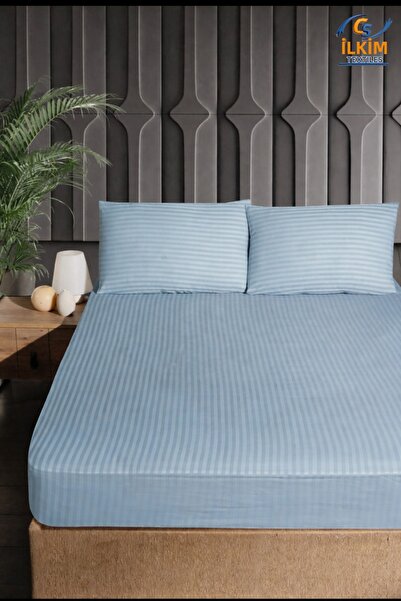 cs ilkim Σετ σατέν ελαστικού σεντονιού από βαμβάκι με ρίγες + 2 μαξιλαροθήκες...