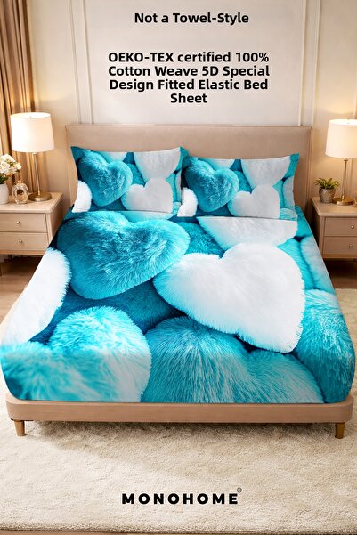 MonoHome 100% Cotton Fitted Sheet Special Design 5D Digital 60 Wire Embroider...