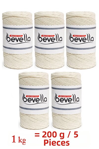 Bevella Macrame Cord Κορδόνι τσάντας Premium Macrame Ecru 2 mm 200 Gr 5 Τεμάχια