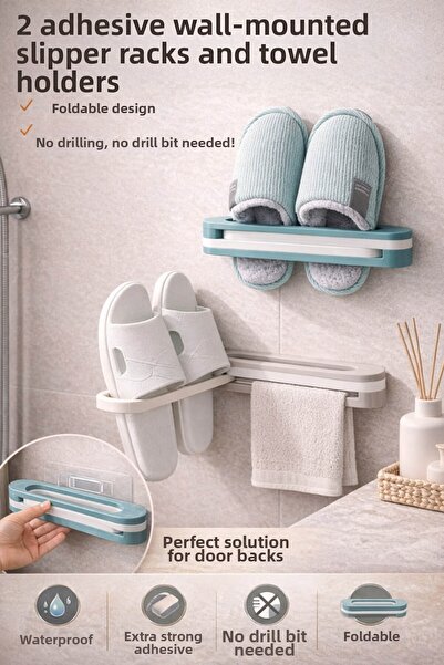 Anadolu Saray 2 τεμάχια αυτοκόλλητες πτυσσόμενες κρεμάστρες για παντόφλες και...