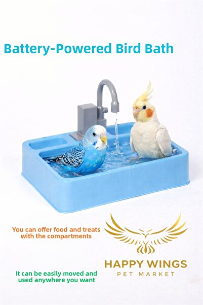 Happy Wings Pet Market نافورة طيور لاسلكية أوتوماتيكية للشرب والاستحمام، ملعب...