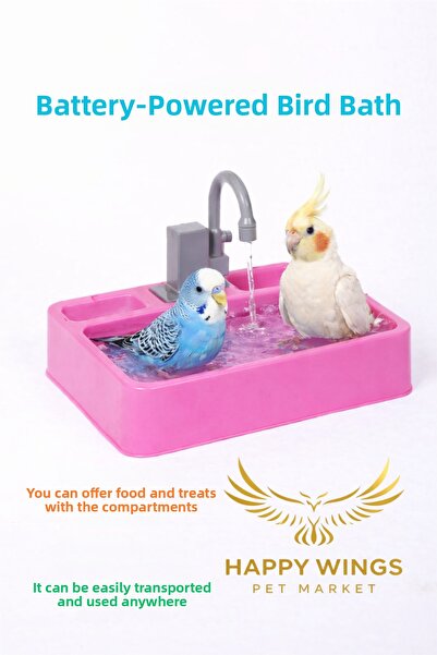 Happy Wings Pet Market نافورة طيور لاسلكية أوتوماتيكية للشرب والاستحمام، ملعب...