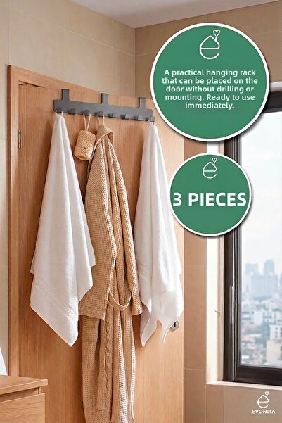 EVONİTA Κρεμάστρα πίσω από την πόρτα, Σετ 8 κρεμάστρων, Οργανωτής για πετσέτε...