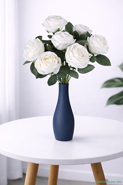 Yapay Çiçek Sitesi باقة زهور الفاوانيا الاصطناعية 7 فروع باللون الأبيض