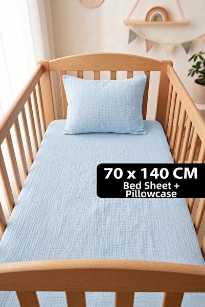 Soho Organics Muslin Elastic Sheet Set - 70X140 cm |   Bed Height 10-15 cm | ...