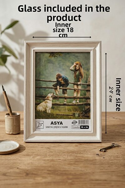 Asya Çerçeve Decorative Antique Patterned Antique White 18X24 Plastic Photo F...