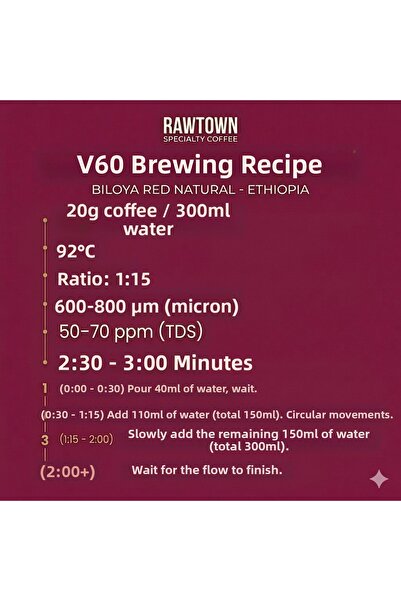 RAWTOWN Biloya Red Natural - Ethiopia - Qualified Filter Coffee 1000 Gr - Coffee Bean - Core Coffee