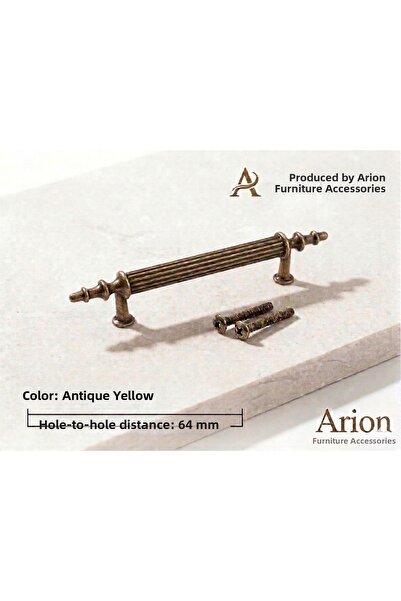 Arion مقبض EMİR مقاس 64 مم (6.4 سم) باللون الأصفر العتيق، 5 قطع، مقبض فاخر من...