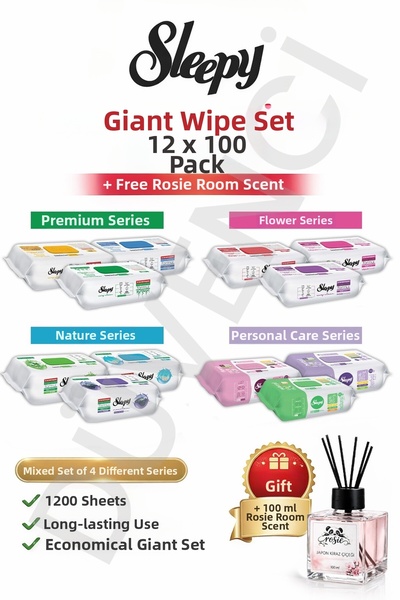 Sleepy Wet Wipes Mega Deal Package (12 Packs X 100 Sheets) and Room Fragrance