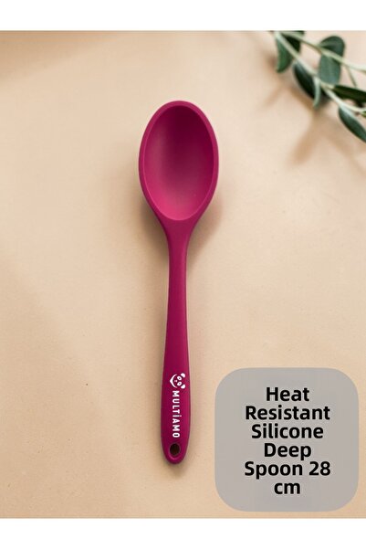 Multiamo Hard Tip Heat Resistant Fireproof Non-Stick Silicone Long Spoon 28 cm