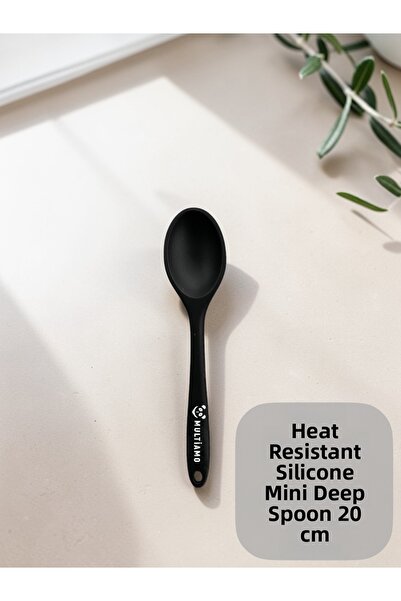 Multiamo Hard Tip Heat Resistant Fireproof Non-Stick Silicone Short Deep Spoo...