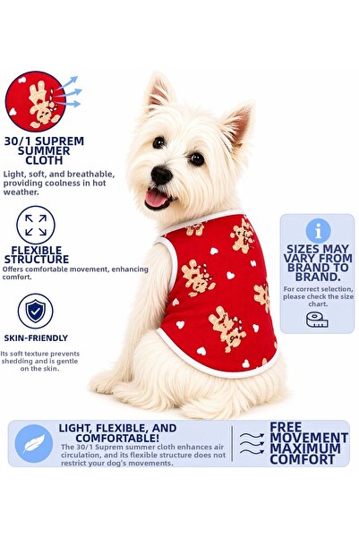 DOGİ&DOG Small Breed Red Candy Girl Dog Outfit Cat Outfit Dog Undershirt (1-1...