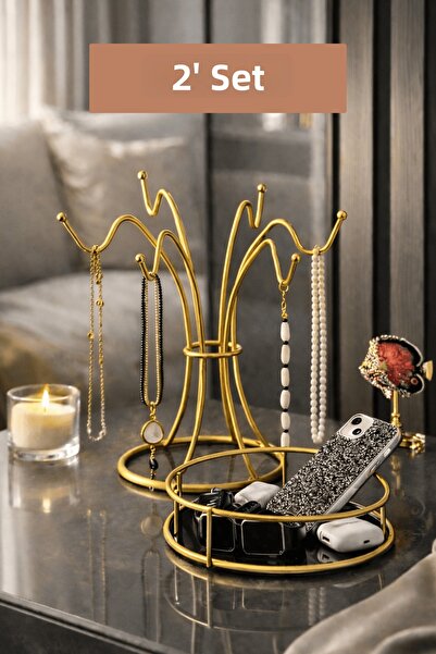 Edora Home Σετ 2 τεμαχίων γυαλιστερών χρυσών καλλυντικών επιτραπέζιων κοσμημά...