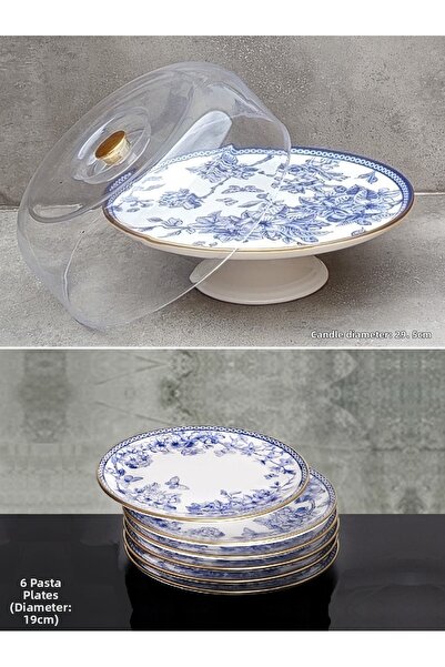 Pinkev Butterfly 7 Piece Ceramic Cake Jar Pastry Presentation Plate Set