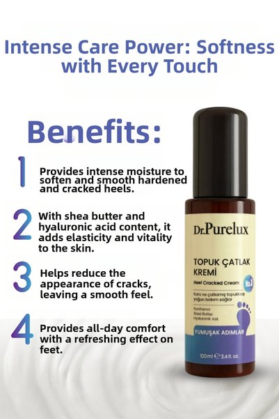 Dr.Purelux Heel Crack Cream – Intensive Moisturizing Care Cream with Shea Butter & Hyaluronic Acid 100 ml
