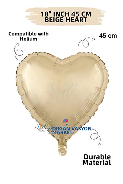 Organizasyon Pazarı 18 Inch 45cm Beige Heart Foil Balloon |   Helium Compatib...