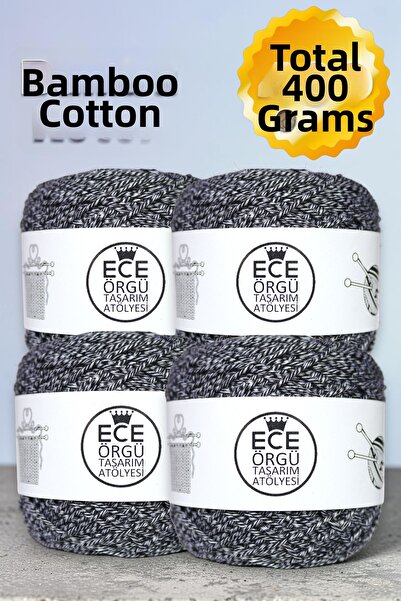 Ece Örgü Tasarım Atölyesi Ανοιχτό γκρι - Μαύρο μείγμα, στριφτό, πάχους 1,5 χι...