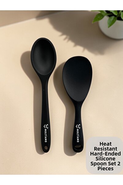 Multiamo Hard Tip Heat Resistant Fireproof Non-Stick Silicone Long Spoon 28 C...