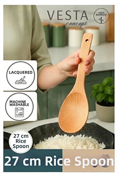 VESTA Concept 2 Pieces Large Size Natural Bamboo Rice Spoon, Serving Spoon - ...