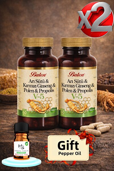 Balen 2 Pieces V5 Royal Jelly Ginseng Pollen Propolis Tablet 1015 Mg 60 Piece...