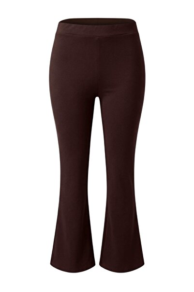 Trendyol Curve Καφέ Μαλακό Βουρτσισμένο Ύφασμα 2 Τεμάχια Ισπανικό Κολάν με Φο...