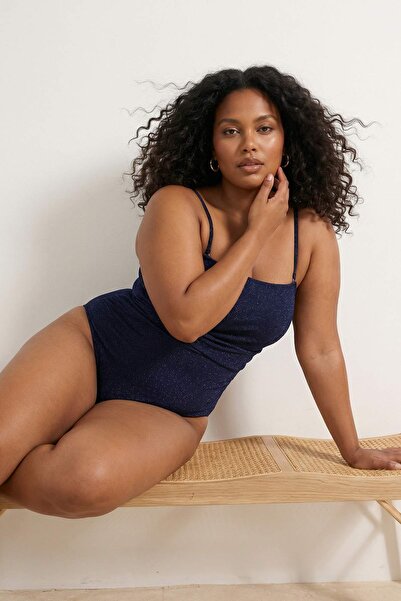 Trendyol Curve Σαξ Στράπλες Μαγιό με Αποσπώμενα Λουράκια, Ανθεκτικό στην Τριβ...