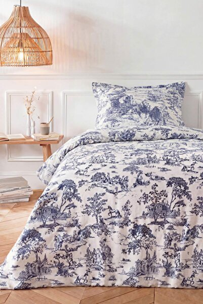 TRENDYOLMİLLA HOME Μονό Σετ Παπλωματοθήκης με Vintage Σχέδιο Blue Blanc χωρίς...
