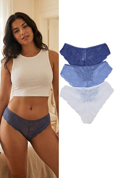 Συλλογή Trendyol Μπλε-Πολύχρωμο Σετ 3 τεμαχίων Δαντελένιο Σλιπ Hipster με διά...