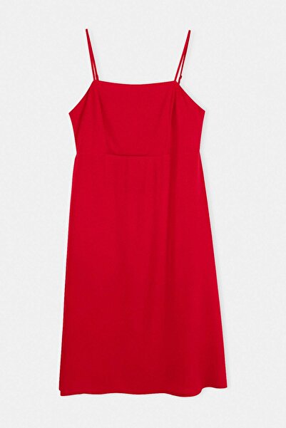 Trendyol Curve Κόκκινο Finike Woven Φόρεμα Plus Size