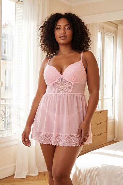 Trendyol Curve Ροζ δαντέλα και λεπτομέρεια με κορδέλα, καλσόν με επένδυση από...