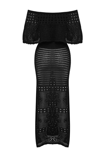 Συλλογή Trendyol Μαύρο Πλεκτό Φόρεμα Παραλίας Maxi Carmen με Γιακά TBESS26EL0...