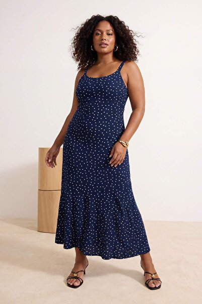 Trendyol Curve Μπλε ναυτικό Με σχέδιο λουράκια που εφαρμόζουν στο σώμα κοτλέ ...