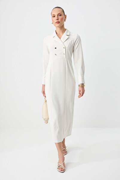 Trendyol Modest Κρεμ φόρεμα και ολόσωμη φόρμα χωρίς επένδυση από απλό ύφασμα ...