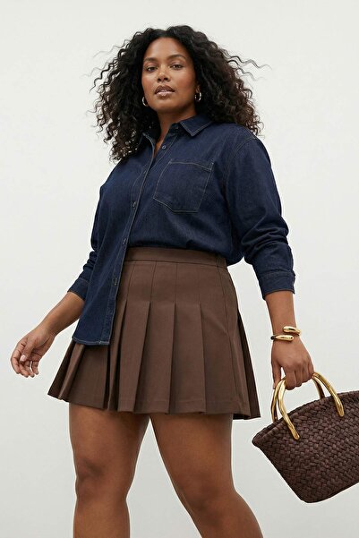 Trendyol Curve Σκούρο μπλε πουκάμισο τζιν διπλής χρήσης με ρυθμιζόμενο κουμπί...