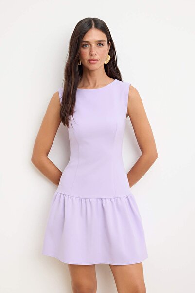 Συλλογή Trendyol Λιλά Αμάνικη Φούστα Με βολάν Μίνι Ελαστικό Υφαντό Φόρεμα TWO...